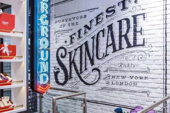 Hand painted vintage lettering graphics inside the Kiehl’s flagship store on Regent Street London