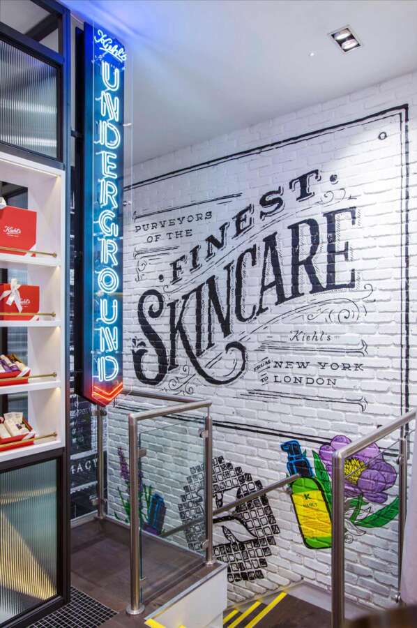Hand painted vintage lettering graphics inside the Kiehl’s flagship store on Regent Street London