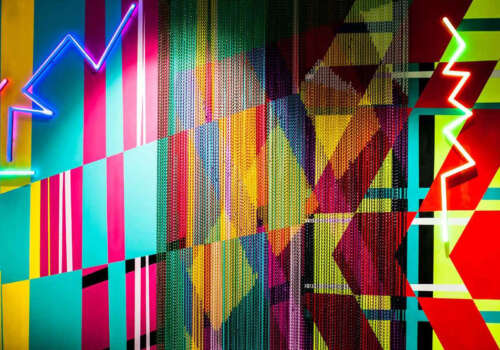 Detail of layered colour and chain textures from Eli Sudbrack mural at the MAC Carnaby Street store