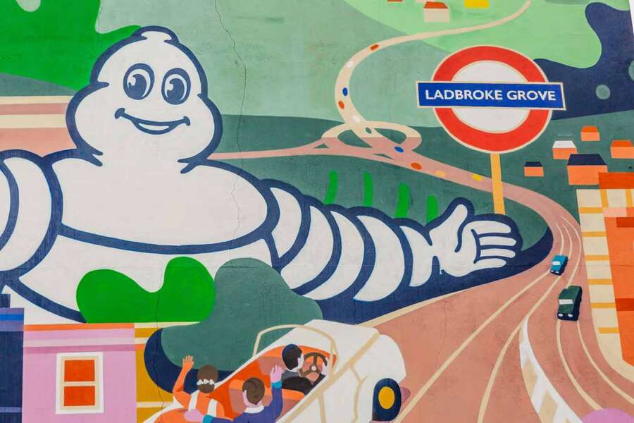 Detail of Michelin mural artwork designed by illustrator Petra Eriksson