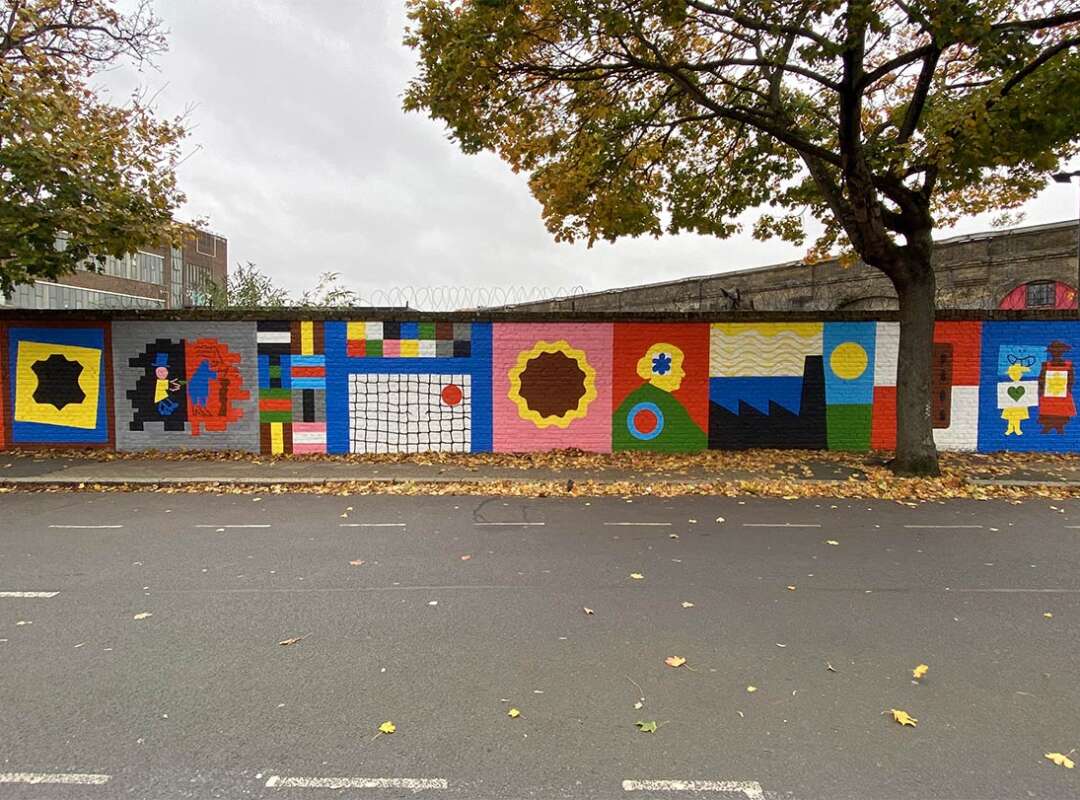 Long wall view of Alec Doherty public artwork painted with Airlite air-purifying paint