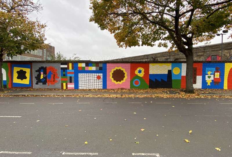 Long wall view of Alec Doherty public artwork painted with Airlite air-purifying paint