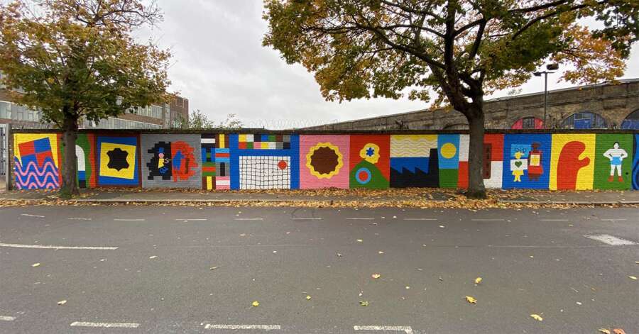 Long wall view of Alec Doherty public artwork painted with Airlite air-purifying paint