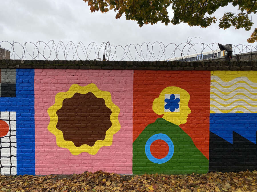Painted illustration panels from the Bermondsey air-purifying mural by Alec Doherty