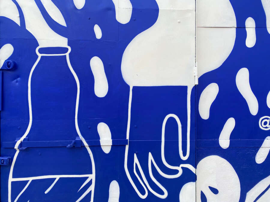 Close-up illustration detail from Becky Liddiard monochrome mural in Walthamstow
