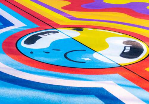 Close detail of Hattie Stewart painted basketball court artwork at Orchard Park Portsmouth