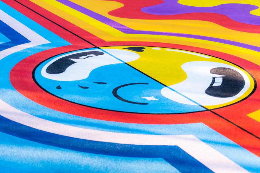 Close detail of Hattie Stewart painted basketball court artwork at Orchard Park Portsmouth