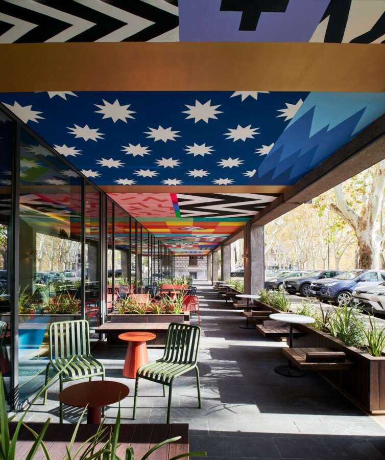 Large-scale ceiling mural by UNO at CitizenM Hotel in Rome