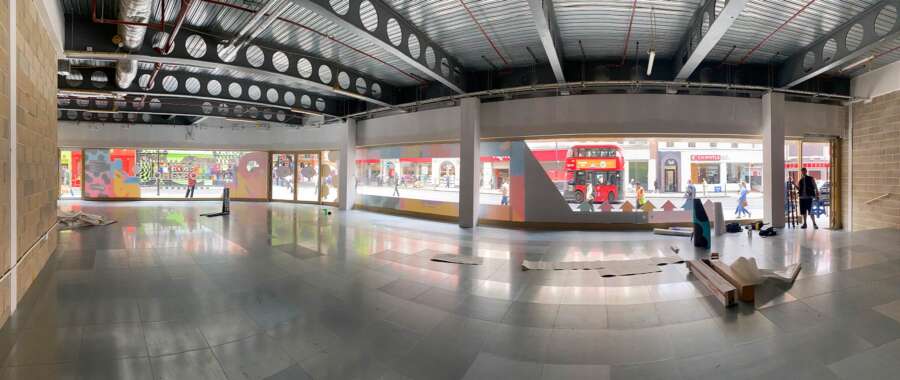 Empty retail unit on Manette Street before vinyl mural installation in Soho