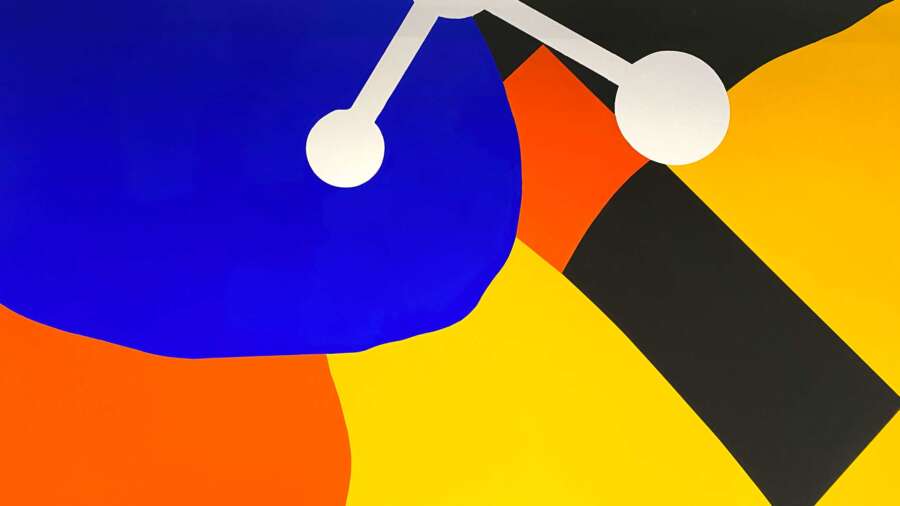 Close-up detail of bold colour shapes from Darren John mural at the London School of Hygiene & Tropical Medicine